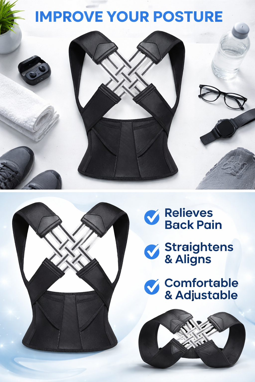 Align Posture Corrector & Back Brace - Adjustable Spine Support for Men & Women